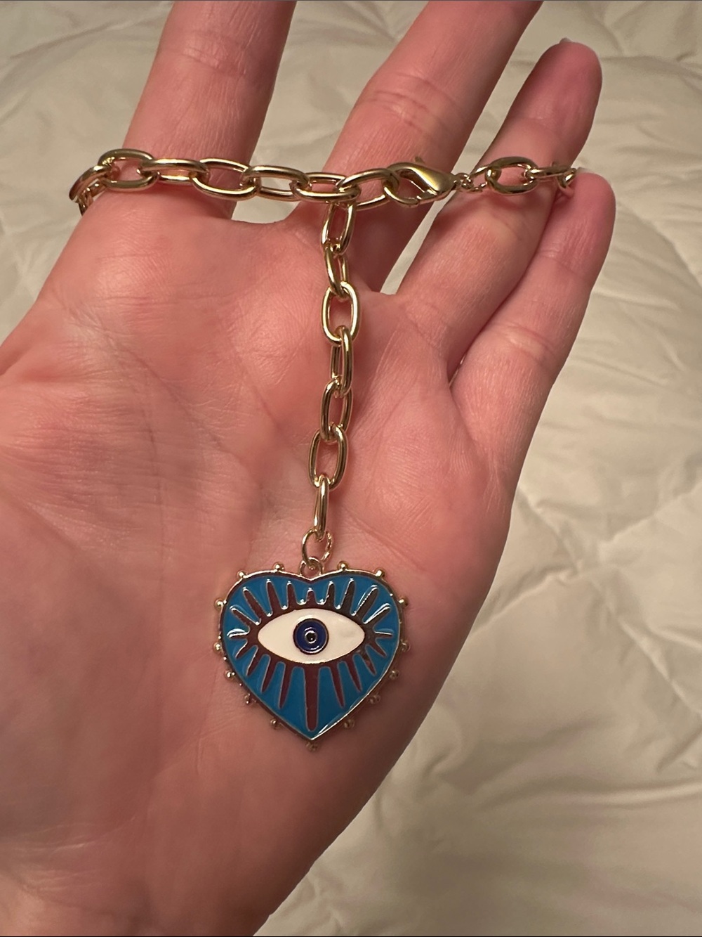 Blue and Gold Eye Heart Necklace